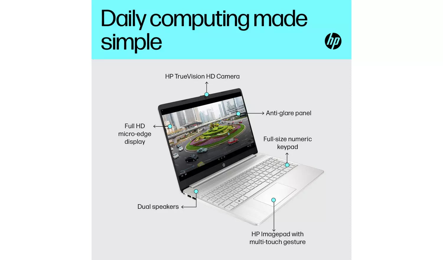 Portátil HP de 15,6 pulgadas i3, 4 GB, 128 GB, maletín y Norton - Plateado | 15S-FQ5020NA